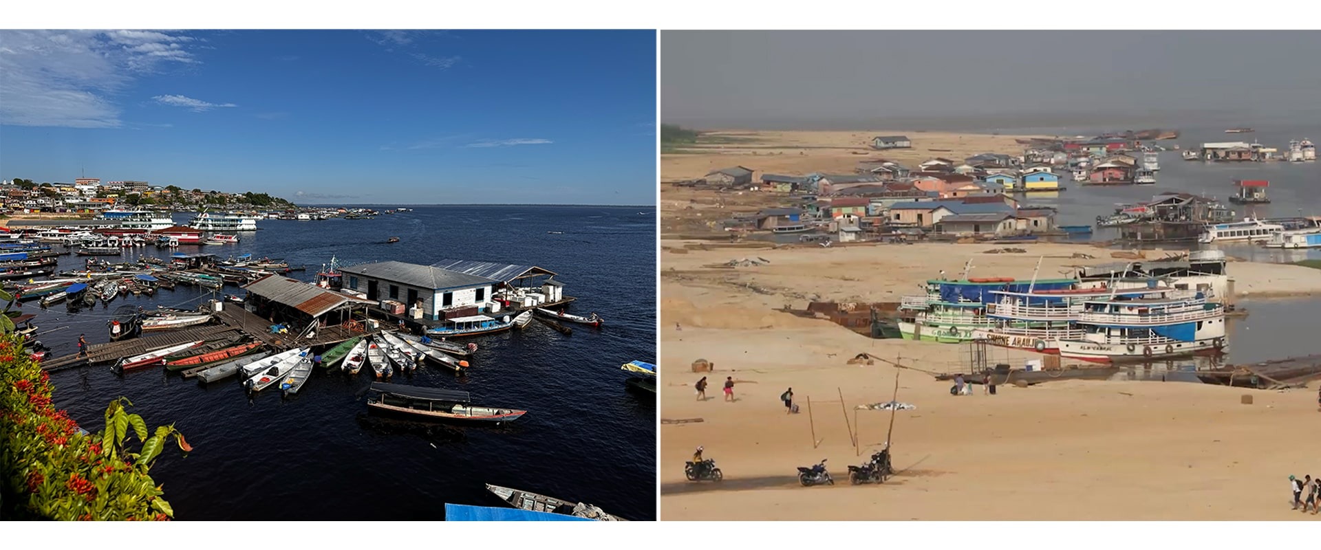 Lake Tefé, before and during the drought in fall 2023